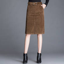 Women 2020 Autumn Winter New Fashion Cotton Corduroy Solid Minimalism Retro Skirt Female High Waist Midi Skirts Slim Faldas S255 2024 - buy cheap
