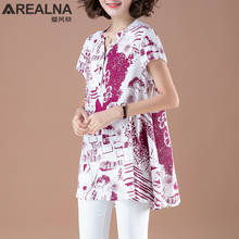 Blusa feminina vintage, túnica de linho de algodão estilo coreano, estampada, estilo plus size, roupas femininas, blusas longas 2024 - compre barato