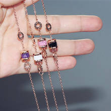 YUN RUO-pulsera de circonia colorida con número romano para mujer, joyería de acero de titanio, Color oro rosa, regalo, envío directo 2024 - compra barato
