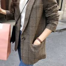 Women Autumn Winter Casual Wool Blazer Jacket Thick Padded British Plaid Suits Coat Vintage Loose Fit Office Lady Woolen Blazer 2024 - buy cheap