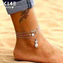 Vkme boêmio camada corrente tornozeleiras para as mulheres moda ajustável pingente de abacaxi grânulo pulseira na perna tornozeleira praia tornozelo jewelr 2024 - compre barato