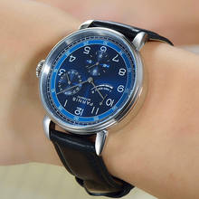 Moda parnis 42mm mostrador azul relógio mecânico automático masculino prata caso calendário relógios masculinos reloj automatic de hombre relógio 2024 - compre barato