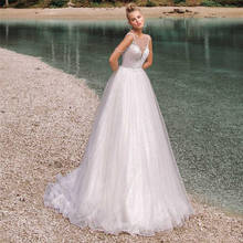 Sheer Scoop Lace Appliques A-Line Wedding Dresses Custom Made V-Shape Back Long Bridal Gowns Formal Spring Vestidos De Mariee 2024 - buy cheap