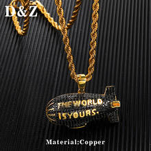 D&Z THE WORLD IS YOURS Blimp Necklace Hip Hop Iced Out Bling Black CZ Airship Pendant For Men Jewelry Drop Shipping 2024 - buy cheap