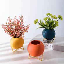 Vaso de cerâmica para decoração de casa, vaso nórdico para sala de estar, com suporte de ferro forjado, vaso de flores 2024 - compre barato