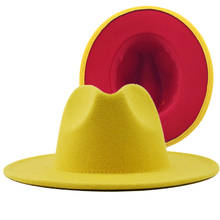 56-60CM yellow Red Patchwork Wool Felt Jazz Fedora Hat Women Wide Brim Panama Party Trilby Cowboy Cap Men Gentleman Wedding Hat 2024 - buy cheap