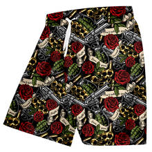 Ogko short masculino com estampa 3d, venda quente de shorts com rosas vermelhas, de qualidade para o verão, praia, hip hop, harajuku, calça curta casual 2024 - compre barato