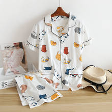 JULY'S SONG Cotton Women Pajamas Casual Turn-down Collar Short Sleeve Sleepwear Cute Cats Summer Pajamas Shorts Female Homewear 2024 - buy cheap