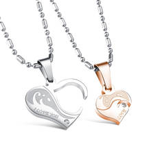 Stainless Steel CZ Silver Rose Gold Color Love Heart Pendant Necklace Couple Charm Anniversary Necklaces Jewelry for Women Men 2024 - buy cheap