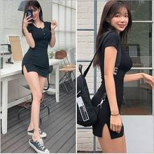 new buttons Summer Dress Black white Short Sleeve mini Dress Women Casual Slim High Elastic Bodycon Sexy Party Dresses Vestidos 2024 - buy cheap