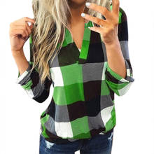 Plaid Plus Size Women's Shirts Casual Cotton Spring Autumn Tunic Tops Sexy V-neck Long Sleeve Blouse Women Casual Vetement Femme 2024 - buy cheap