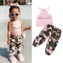 1-6Y Summer Fashion Kids Girls Clothes Sets Halter Sleeveless Letter Vest Tops Camouflage Printed Long Cargo Pants 2Pcs 2024 - buy cheap