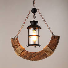 Candelabro de madera Industrial, lámpara colgante de cristal Vintage para sala de estar, Bar y comedor, luz de suspensión creativa 2024 - compra barato