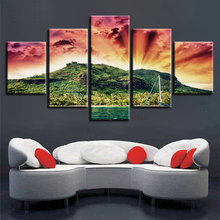 Pintura em tela 5 peças, lago e montanha, sol, paisagem natural, pintura, poster para a sala de estar, decoração de parede, tela 2024 - compre barato