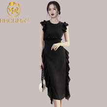 New 2020 Summer Women Dress Vintage Chic Sleeveless Patchwork Ruffles Midi Dress Ladies High Quality Elegant Dress Party 2024 - buy cheap