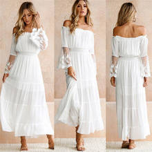 Female Strapless Long Sleeve Sundress Women's White Beach Dress Summer Loose Sexy Off Shoulder Lace Boho Maxi Dress Feme 2024 - buy cheap