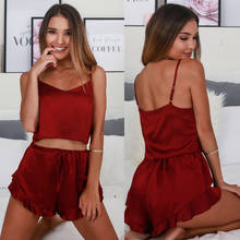 Conjunto de ropa de lencería Sexy para mujer, bata de seda, Top corto, pantalones cortos, picardías, pijama rojo, 2 uds. 2024 - compra barato