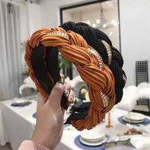 Solid Color Stripe Twist Braid Hairband Fashion Alloy Chain Wide Side Hair Bands for Women Head Band Hoop Girls Hair Accessories 2024 - buy cheap