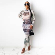 SHESRIM-vestido de malla con estampado de dólares, manga larga, cuello redondo, Sexy, informal, transparente 2024 - compra barato