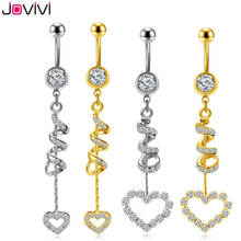 Jovivi-anillo de acero inoxidable para mujer, Piercing para el ombligo, con forma de corazón y Circonia cúbica, 14G, 1,6mm 2024 - compra barato