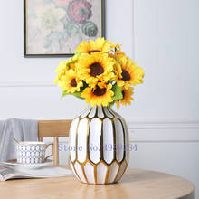 Florero de cerámica creativo nórdico, florero dorado, accesorios de arreglo floral para el hogar, sala de estar, adornos decorativos 2024 - compra barato