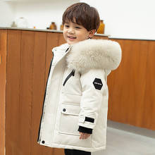 Детская обувь для маленьких мальчиков зимняя куртка-пуховик на утином пуху с натуральным мехом, куртка с капюшоном одежда для мальчика верхняя одежда для детей, детская зимняя одежда 2024 - купить недорого