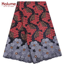 Kalome tecido de renda de algodão africano, tecido rendado vermelho nigeriano voile suíço com pedras para casamento f45 2024 - compre barato
