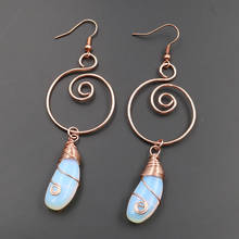 FYJS Unique Rose Gold Color Circle Wire Wrap Eggplant Shape Amethysts Stone Drop Earrings Opalite Opal Jewelry 2024 - buy cheap