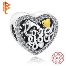 Wholesale 100% 925 Sterling Silver Heart I Love You Bead With CZ Charms Fit Original Bracelet For Women Jewelry DIY Lover Gift 2024 - buy cheap