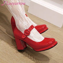 Lasyarrow-zapatos de charol Mary Janes para mujer, zapatillas de tacón grueso con plataforma, informales, para fiesta 2024 - compra barato