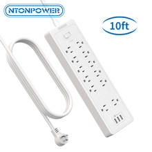 NTONPOWER Wall Mountable 2100J Surge Protector Power Strip with USB Flat Plug Multi 12 Outlets 10ft For Home Office Accessories 2024 - buy cheap