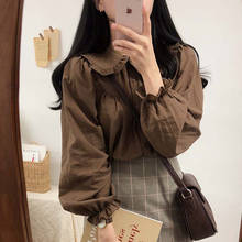 LJSXLS-Blusa de manga larga con cuello vuelto para mujer, camisa informal con botones, color marrón, Primavera, versión coreana, 2021 2024 - compra barato