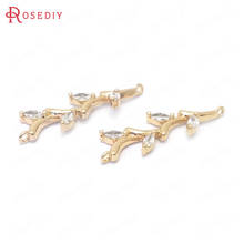 (39082)4PCS 29.5x8.5MM 24K Gold Color Brass and Zircon 2 Holes Tree Branch Connect Charms Pendants Jewelry Making Accessories 2024 - buy cheap