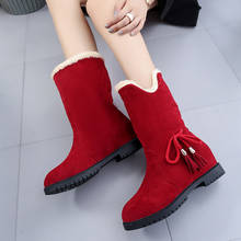 Botas de nieve cálidas de terciopelo para mujer, zapatos rojos de fondo grueso, informales, para mantener el calor, para Otoño e Invierno 2024 - compra barato