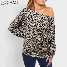 LOGAMI One Shoulder Sleeve Loose T-shirts Women Long Sleeve Leopard Print Vintage Tee Shirt Woman Casual Tops 2024 - buy cheap