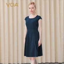 VOA 36m/m Elastic Heavy Silk Round Neck Shoulder Short Sleeve Multi-piece Split Stitching Basic Summer Dress for Women AT17 2024 - buy cheap