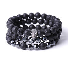 Punk 8mm Lava Stone Balance Beads Aromatherapy Essential Oil Diffuser Bracelet  Skeleton Skull Head Wristband Jewelry 2024 - buy cheap