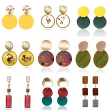 Fashion Metal Round Pendant Earrings Colorful Drip Oil Geometric ZA Dangle Earrings For Women Party Oorbellen Wholesale Price 2024 - buy cheap