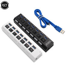 USB 3,0 концентратор Мульти USB разветвитель 7 портов расширитель несколько USB 7 Hab с адаптером питания USB3.0 концентратор с переключателем для ПК 2024 - купить недорого