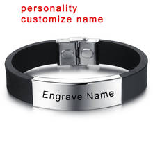 Punk Custom Logo Engrave Name Bracelet Men Luxury Brand Stainless Steel Silicone Bracelet Friendship Bracelets Dropshipping 2019 2024 - buy cheap