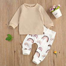 Conjunto de roupa para bebês recém-nascidos, 2 peças, blusa de manga longa + calças com estampa de arco-íris, para meninos 2024 - compre barato