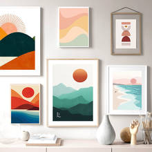 Posters and Prints Abstract Burnt Orange Wall Art Canvas Painting Sun Mountain Minimalist One Line Drawing Home Wall Decor 2024 - buy cheap