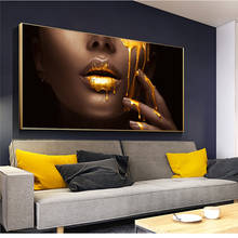 Cara de mujer negra con lienzo líquido dorado, carteles e impresiones, arte de pared para sala de estar, decoración del hogar (sin marco) 2024 - compra barato