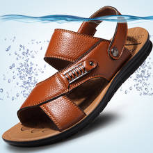 Au8Men-sandalias romanas de cuero genuino para hombre, zapatos informales de playa, chanclas de moda para exteriores, zapatillas de verano 2024 - compra barato