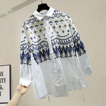 High Quality Cotton Shirt Spring Autumn Women Turn-down Collar Geometric Embroidery Long Sleeve Casual Loose Shirts Female Tops 2024 - buy cheap