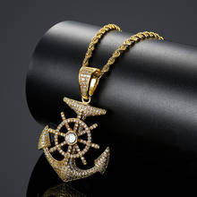 Hip Hop AAA Cubic Zirconia Paved Bling Iced Out Anchor Rudder Pendants Necklace for Men Rapper Jewelry Gold Silver Color 2024 - buy cheap