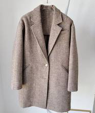 Женское длинное шерстяное пальто, коричневое офисное однобортное пальто в елочку с длинным рукавом, отложным воротником и спущенными плечами, 2021 2024 - купить недорого