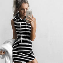 Fashion Hooded Dress Women Summer Sleeveless Slim Stripe Tank Dress With Pocket Casual Hoody Dress Female Ladies Vestidos 2024 - buy cheap