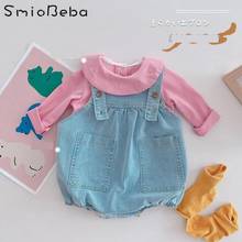 Baby Denim Bag Fart Rompers Blet With Shirts Two Pieces Sets Girls And Boy Clothes Newborn Jean Strap Pant Pink Striped Top Tee 2024 - buy cheap