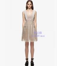 New design fashion women sexy spaghetti strap lace hollow out high waist pleated short casual dress plus size SML 2024 - buy cheap